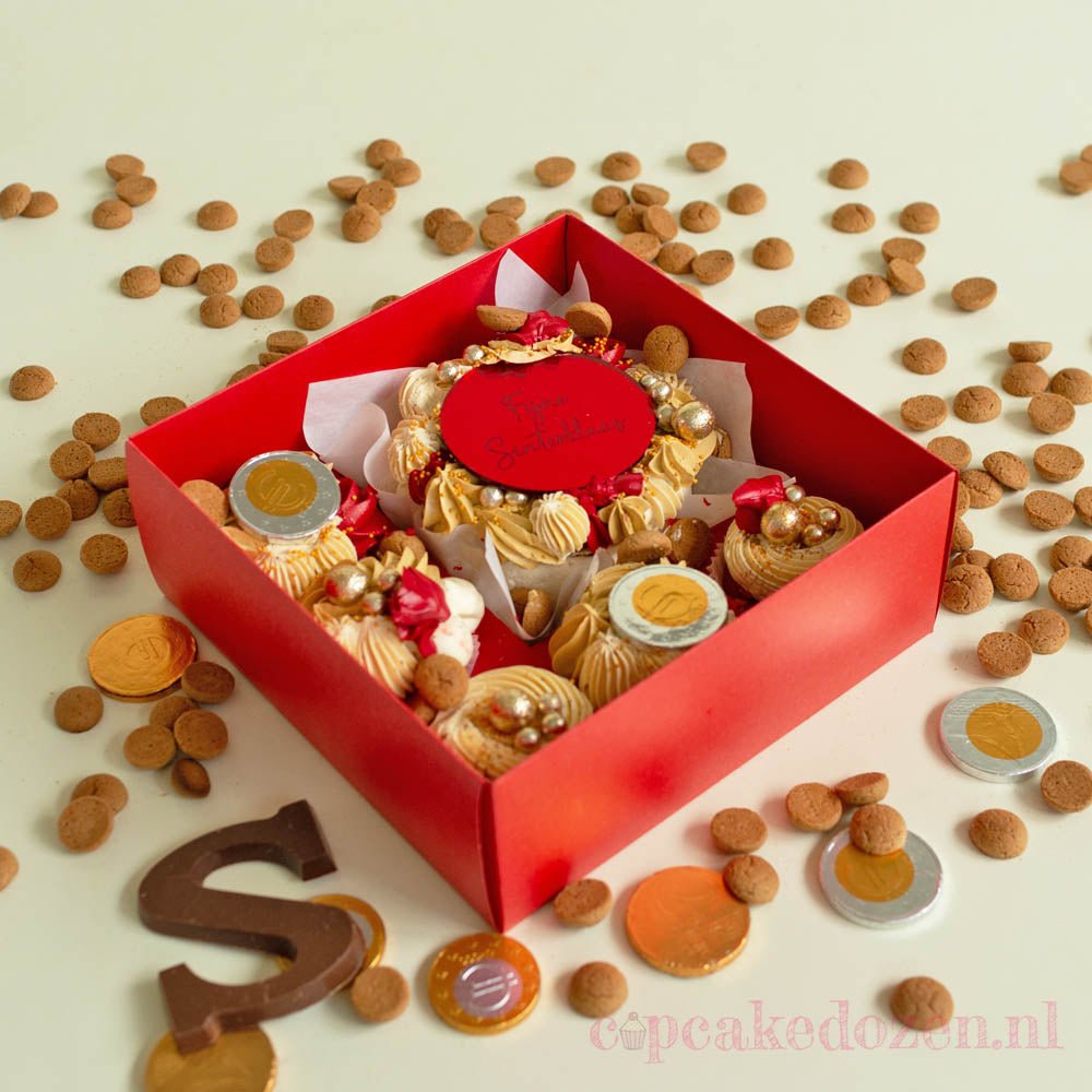 Rode bento combibox + 5 cupcakes (10 st) - Cupcakedozen.nl