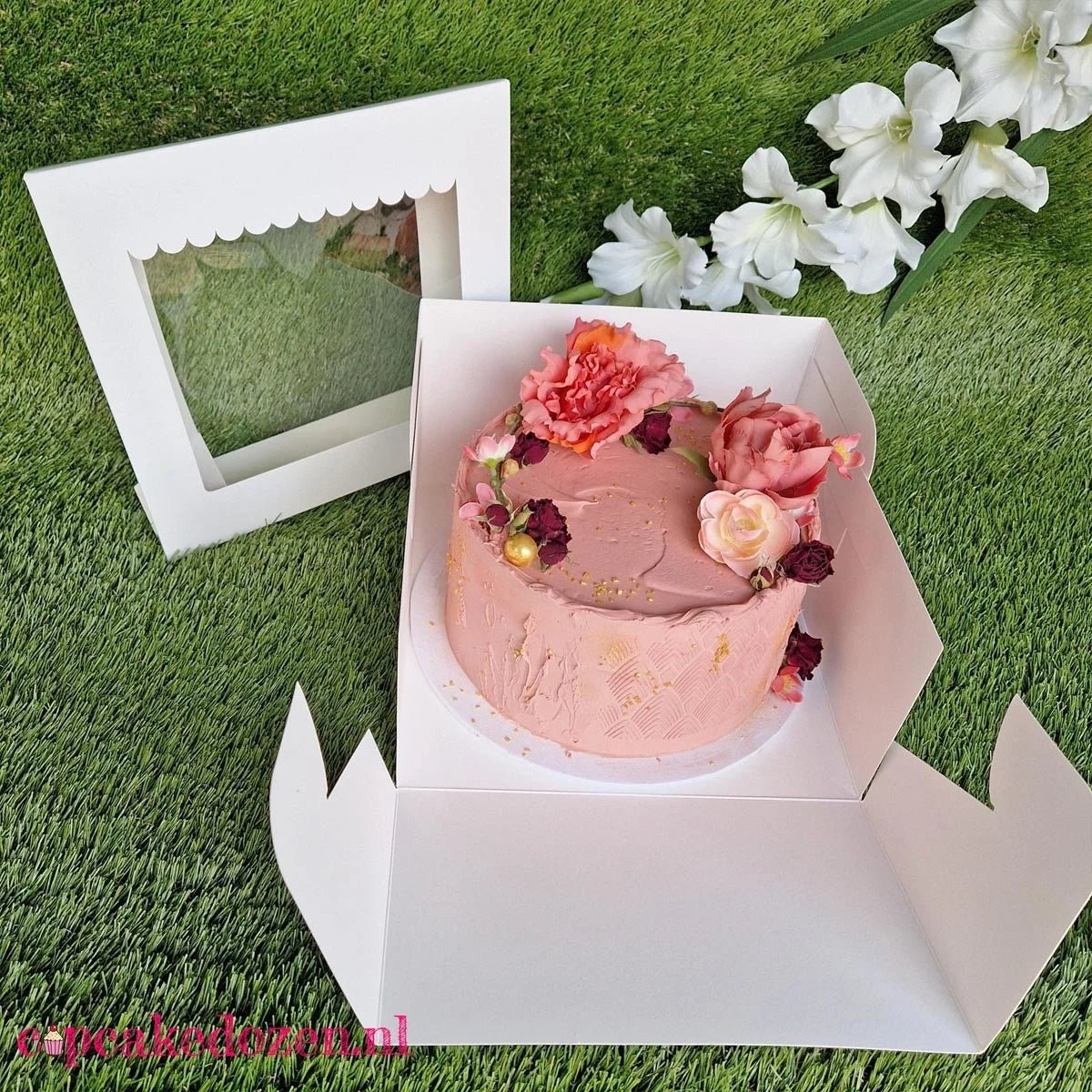 Taartdoos 25x25x15 - luifel (10 st) - Cupcakedozen.nl