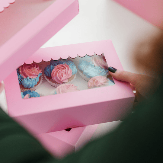 Roze doos voor 6 cupcakes - luifel (10 st) - Cupcakedozen.nl