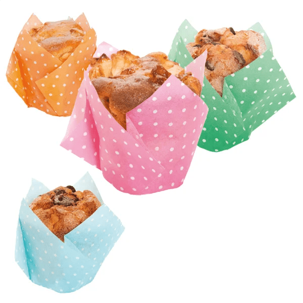 Tulp baking cups - polka (200 st) - Cupcakedozen.nl