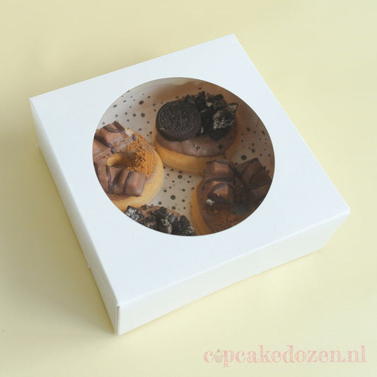 Witte taartdoos rond venster - 21x21x8 (25 st) - Cupcakedozen.nl