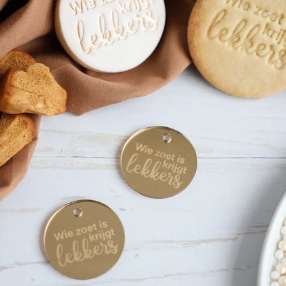 Schildjes goud - Wie zoet is krijgt lekkers (5 st.) - Cupcakedozen.nl