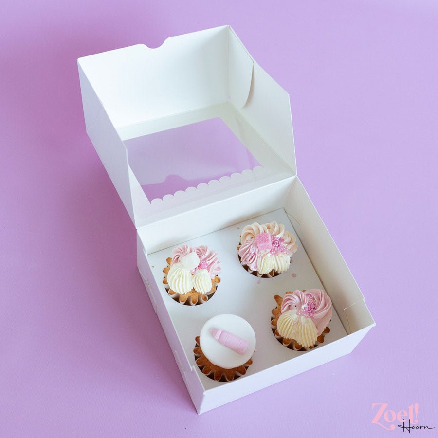 Doos voor 4 cupcakes - luifel (10 st) - Cupcakedozen.nl