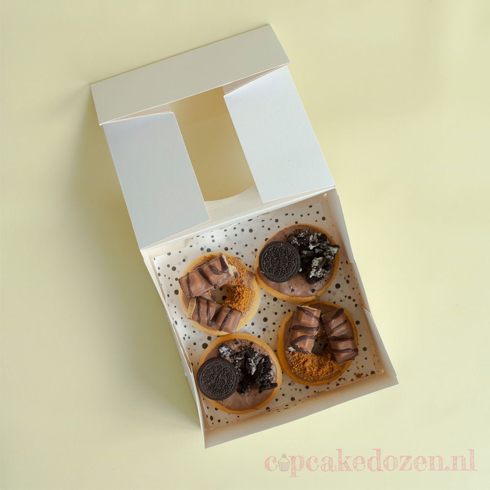 Witte taartdoos rond venster - 21x21x8 (25 st) - Cupcakedozen.nl